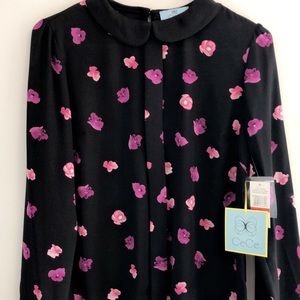 Black Floral peter-pan collar blouse by CeCe